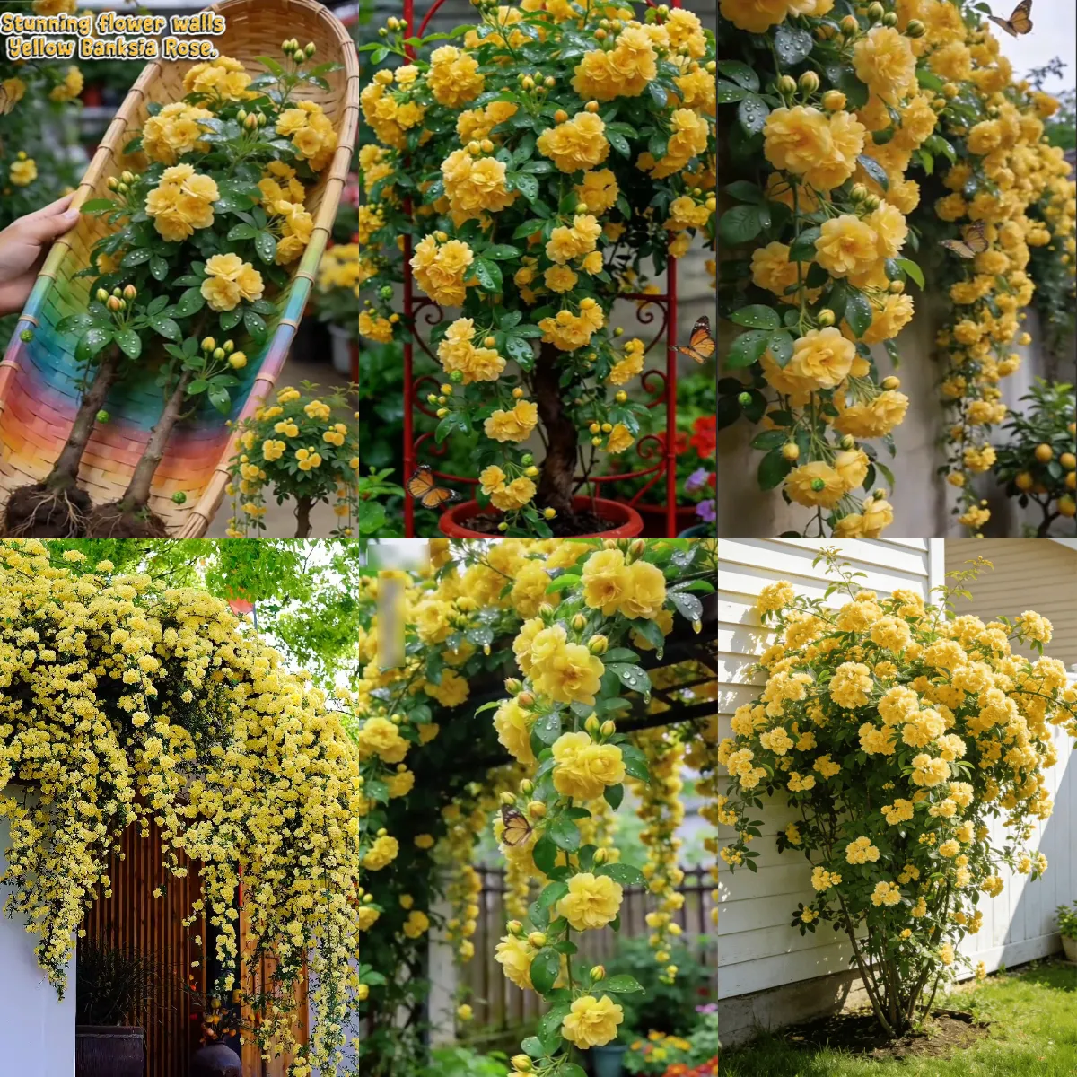 🏠💛 Yellow Banksia Rose 🌿 Create Stunning Flower Walls — Easy to Grow Anywhere 🌼