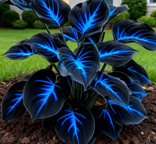 🔥Rare Dark Blue Flame Hostas Seeds🌌 Glow in the Day & Night Garden Magic